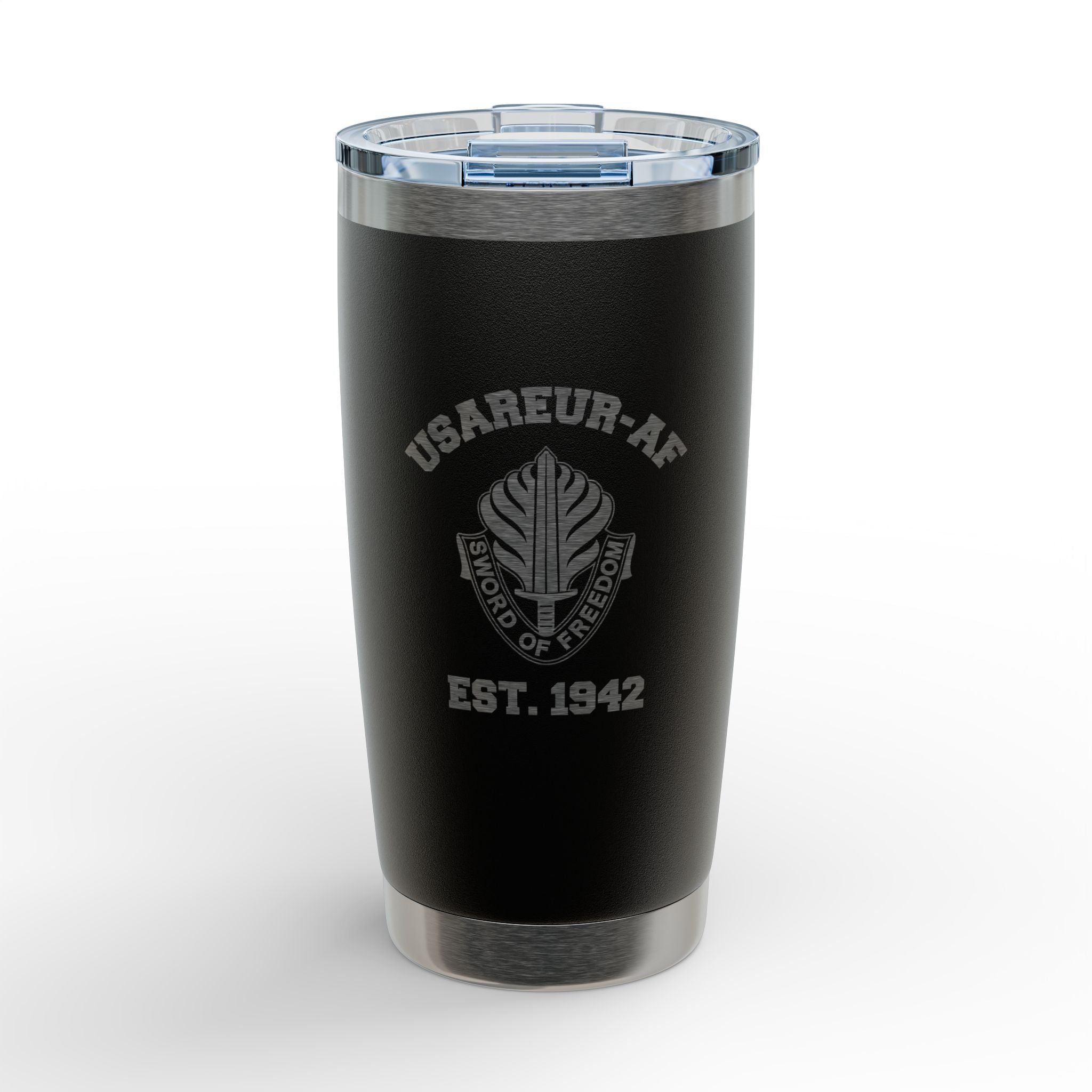 Engraved 20oz Tumbler — "USAREUR-AF Sword of Freedom" Military Travel Mug