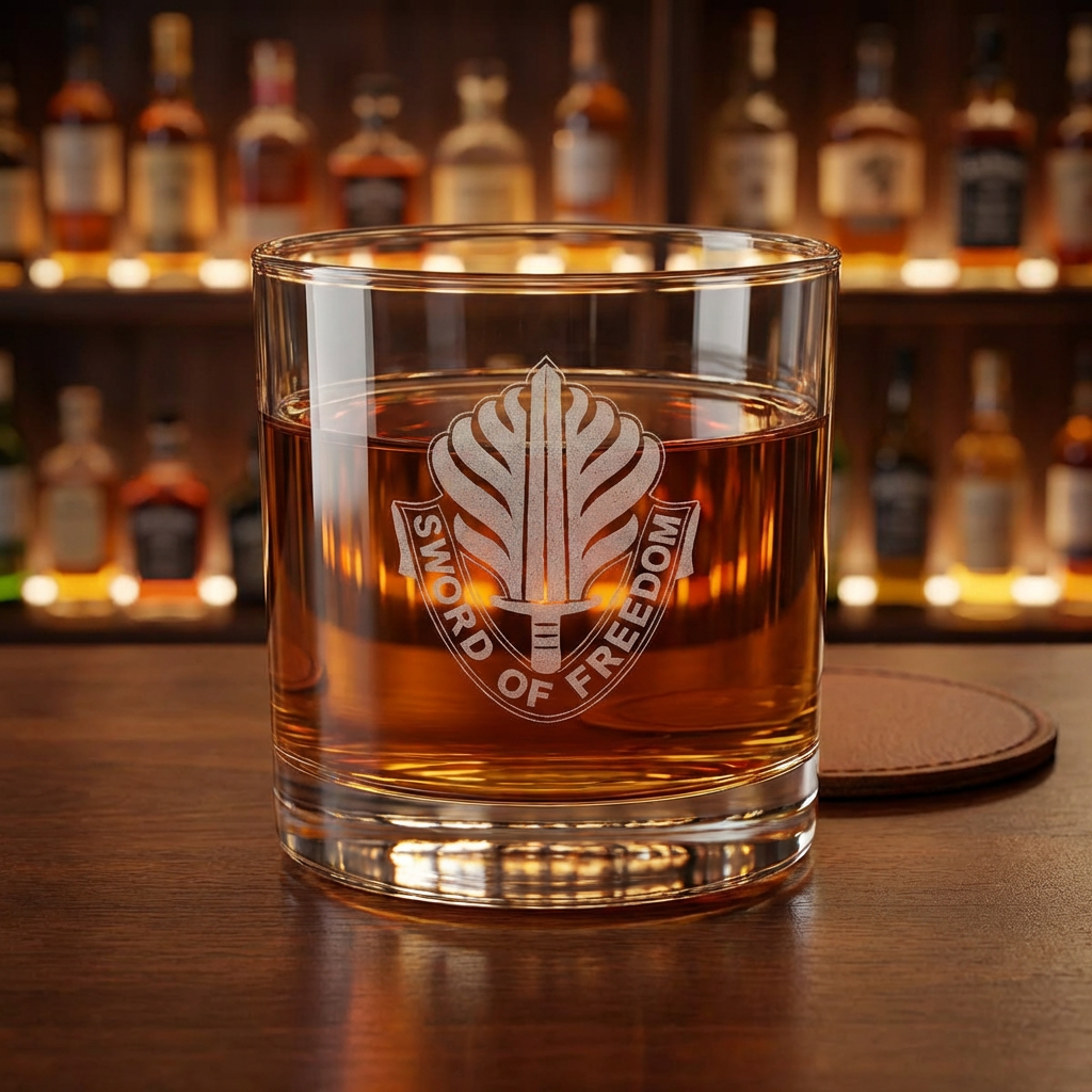 Engraved 10.5oz Whiskey Glass — Sword of Freedom