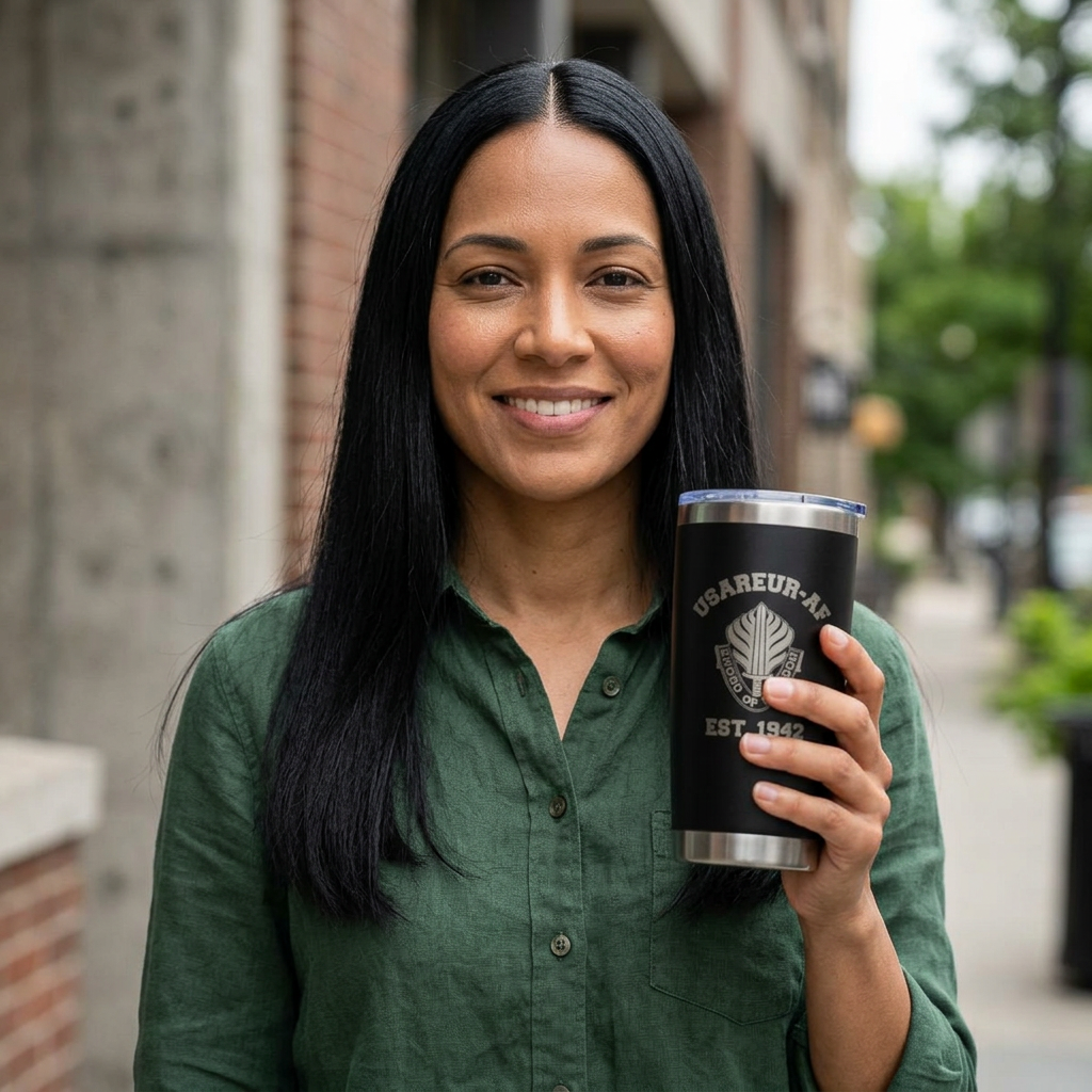 Engraved 20oz Tumbler — "USAREUR-AF Sword of Freedom" Military Travel Mug