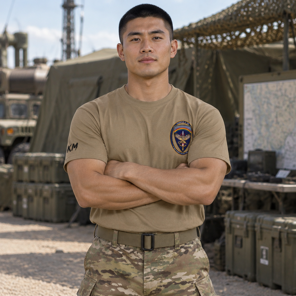 Soldier wearing the USAREUR-AF G2 Cotton Duty Tee in Coyote Brown
