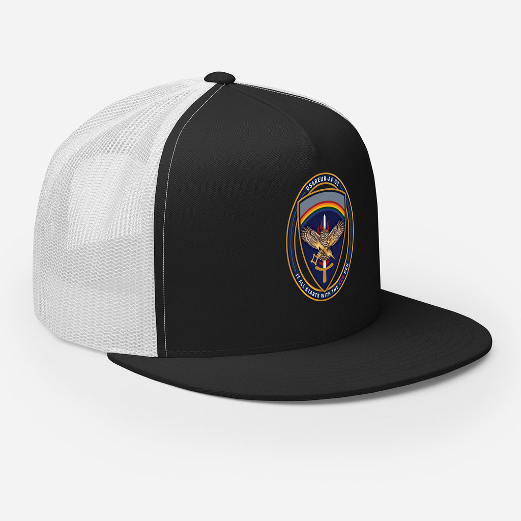 USAREUR-AF G2 Snap-back Trucker Cap in Black/White, right front
