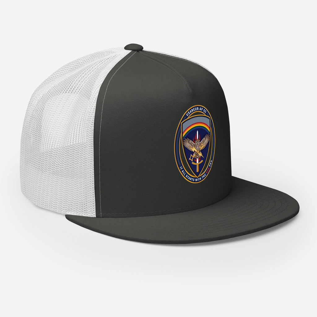 USAREUR-AF G2 Snap-back Trucker Cap in Charcoal/White, right front