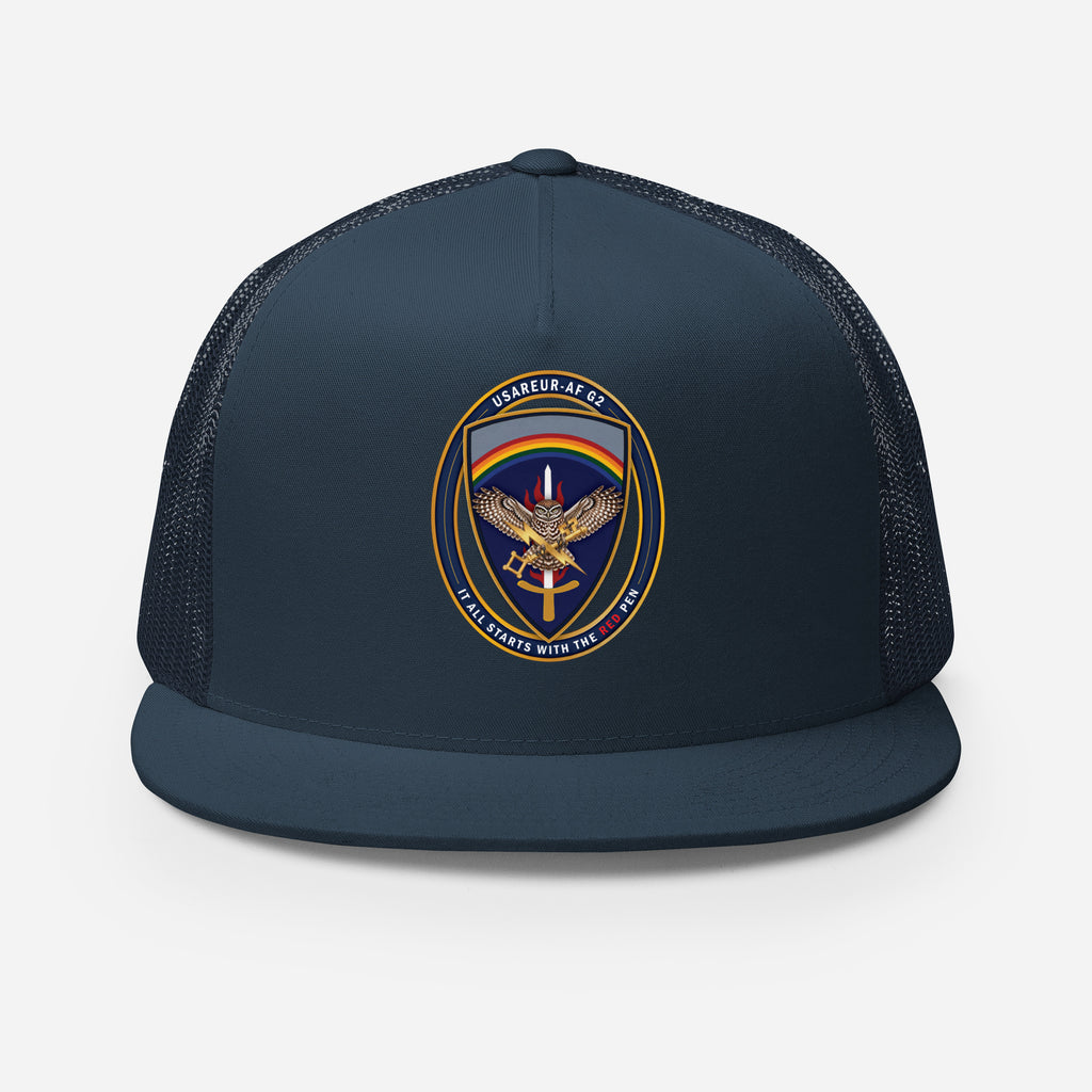 USAREUR-AF G2 Snap-back Trucker Cap in Navy, front