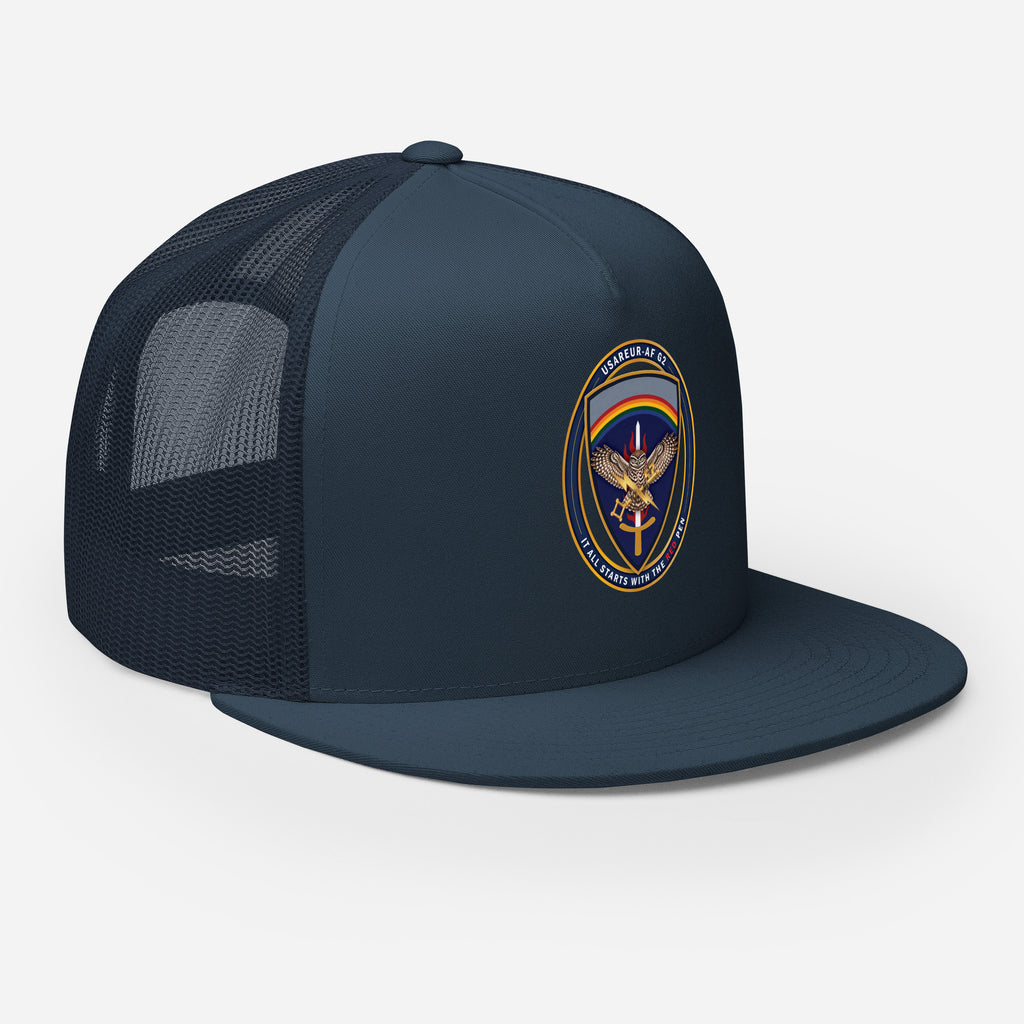 USAREUR-AF G2 Snap-back Trucker Cap in Navy, right front