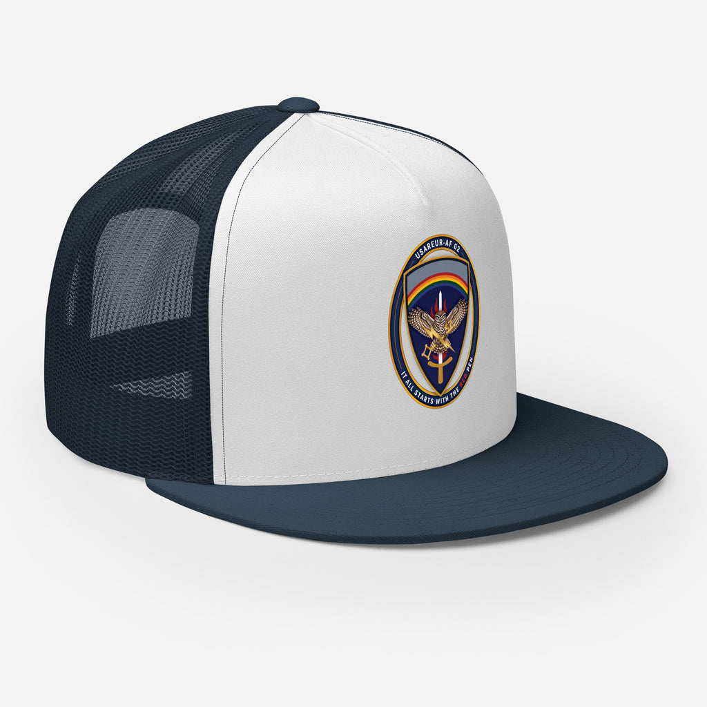 USAREUR-AF G2 Snap-back Trucker Cap in Navy/White/Navy, right front