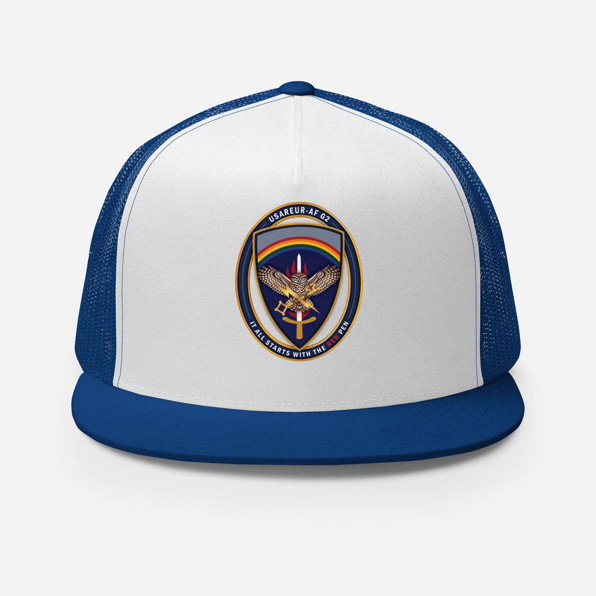 USAREUR-AF G2 Snap-back Trucker Cap in Royal/White/Royal, front