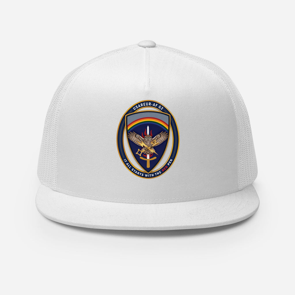 USAREUR-AF G2 Snap-back Trucker Cap in White, front