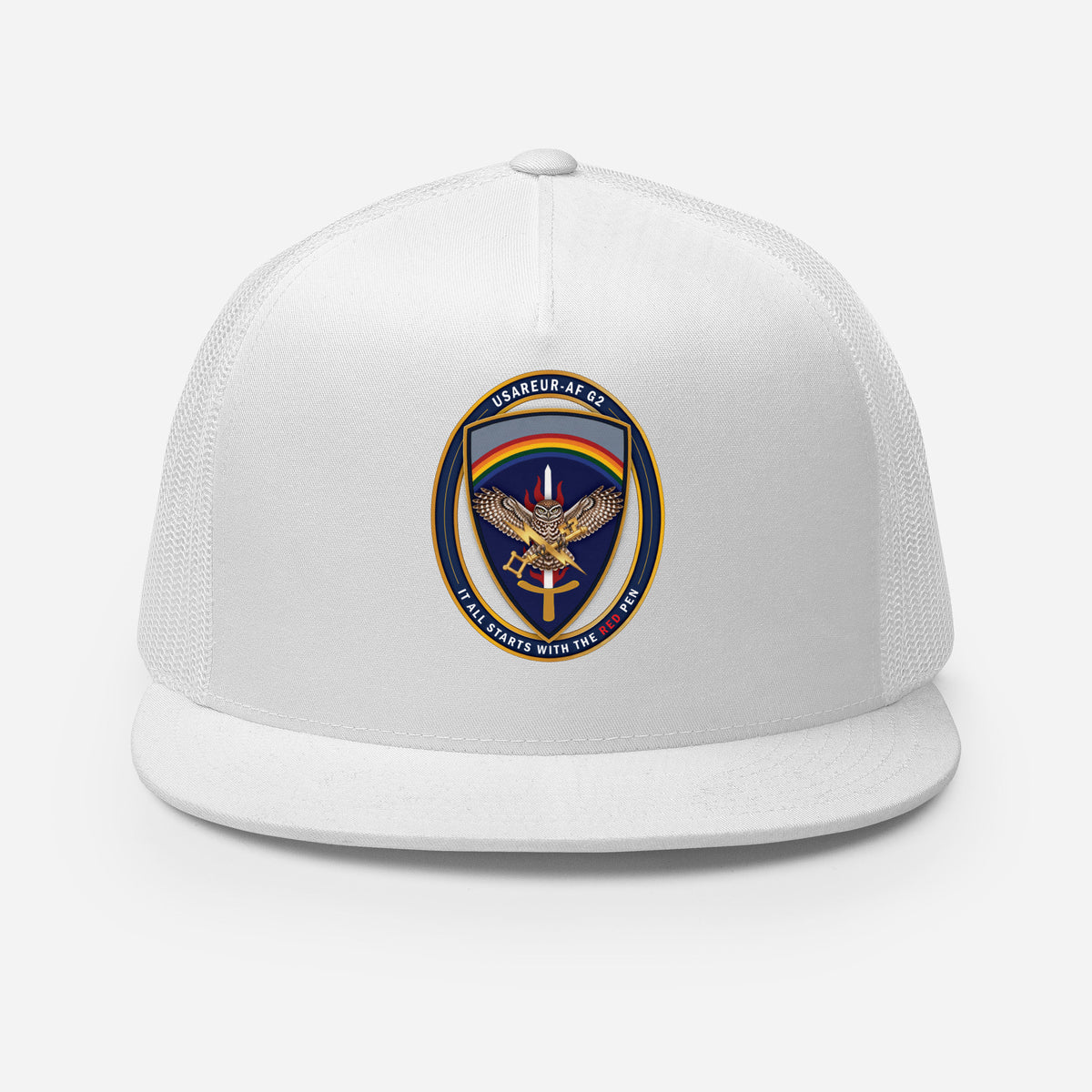 USAREUR-AF G2 Snap-back Trucker Cap in White, front