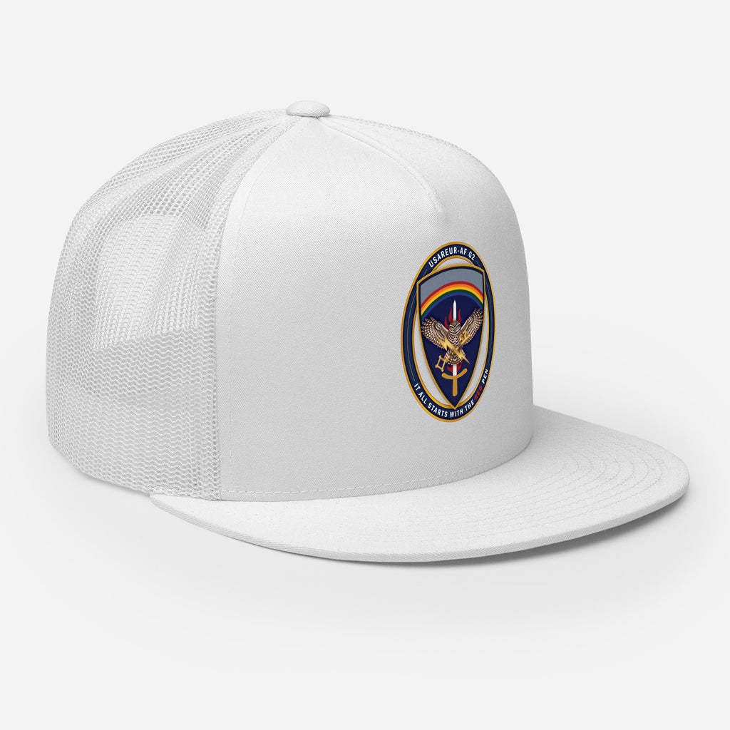 USAREUR-AF G2 Snap-back Trucker Cap in White, right front