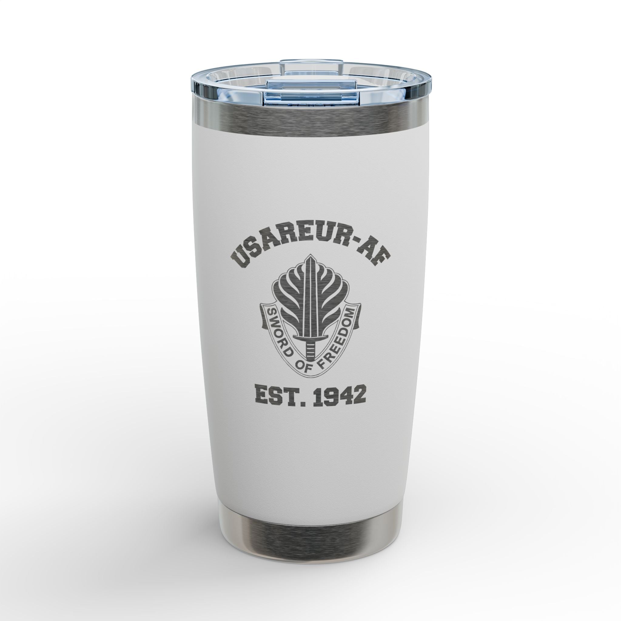 Engraved 20oz Tumbler — "USAREUR-AF Sword of Freedom" Military Travel Mug